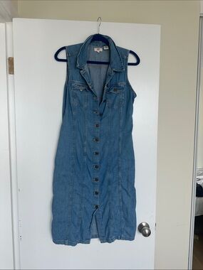 Levi's Sleeveless Button-Front Denim Dress in Light Blue